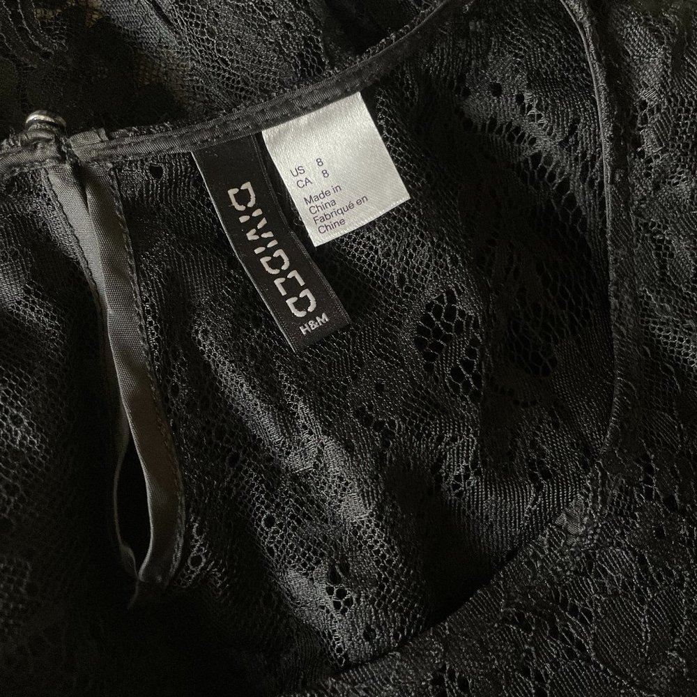 H&M Black Lace Long-Sleeve Blouse, Size 8